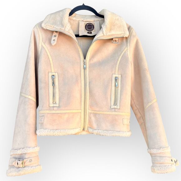 giacca Jackets & Blazers - Giacca Gallery Vintage Faux Fur Suede Jacket Beige Cream Moto Womens Size Small